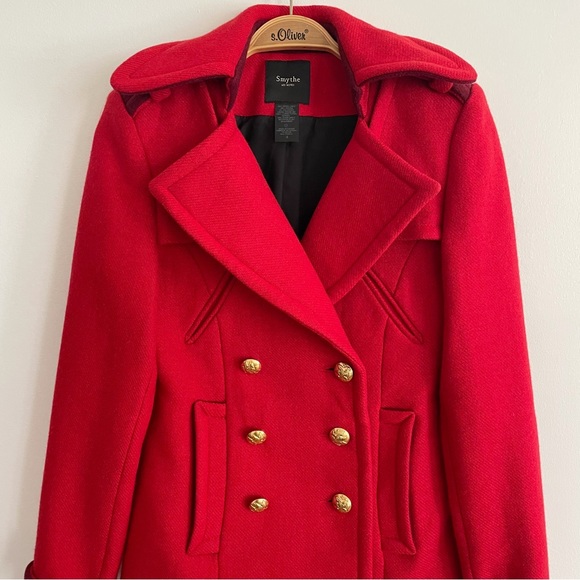 Smythe Red Double Breasted Pea Wool Coat with gold button size 4 - Picture 11 of 16